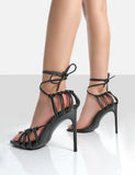 Violett Black Pu Square Toe Lace up Heels