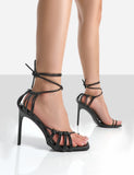 Violett Black Pu Square Toe Lace up Heels